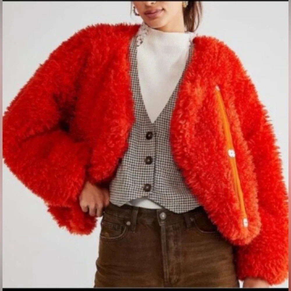 EUC. Free People Lena Teddy Jacket Orangish-red XS - Picture 3 of 11